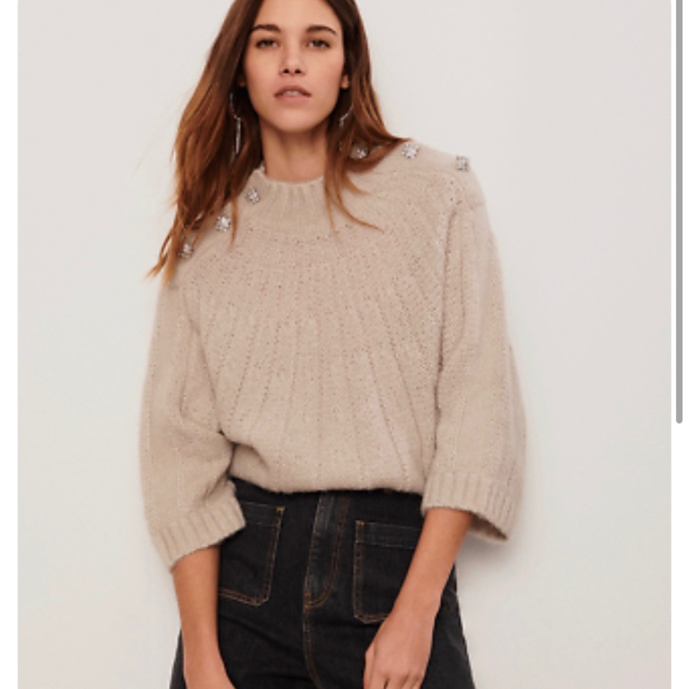 ba&sh Rhinestone Embellished Button Shoulder Sweater - Picture 6 of 8
